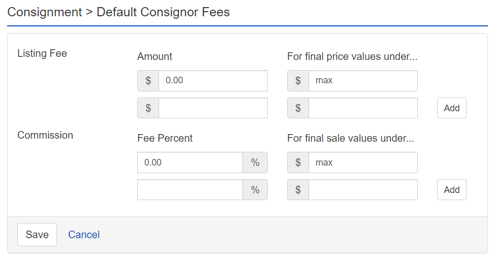 Consignment Consignor Fees