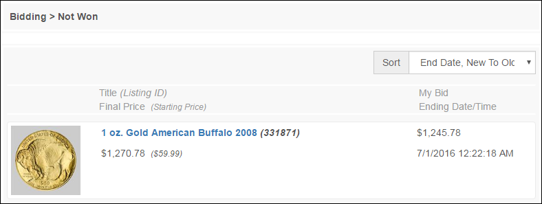 Bidding Not Won