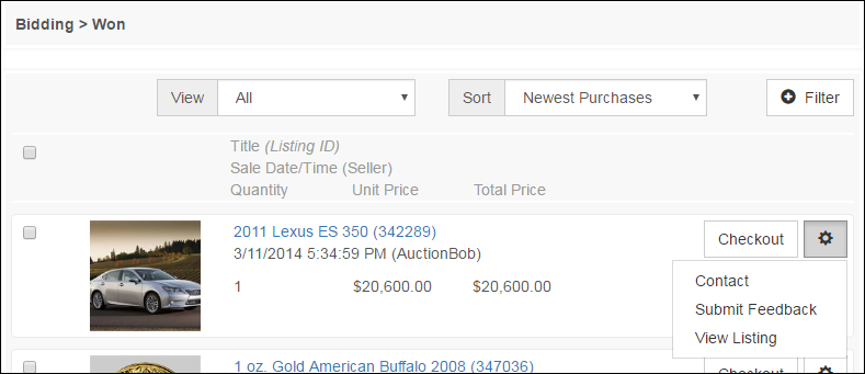 bidding won
