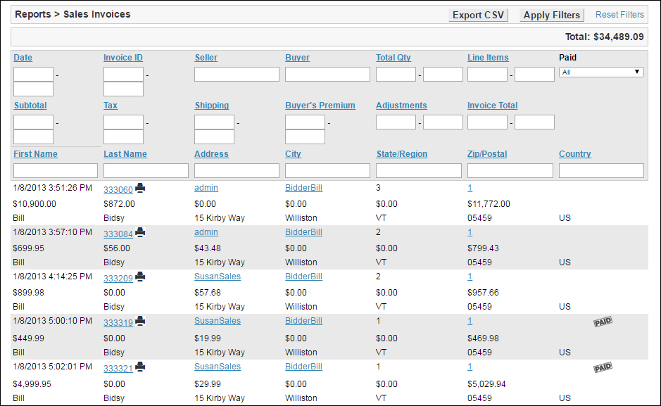 Sales Invoices