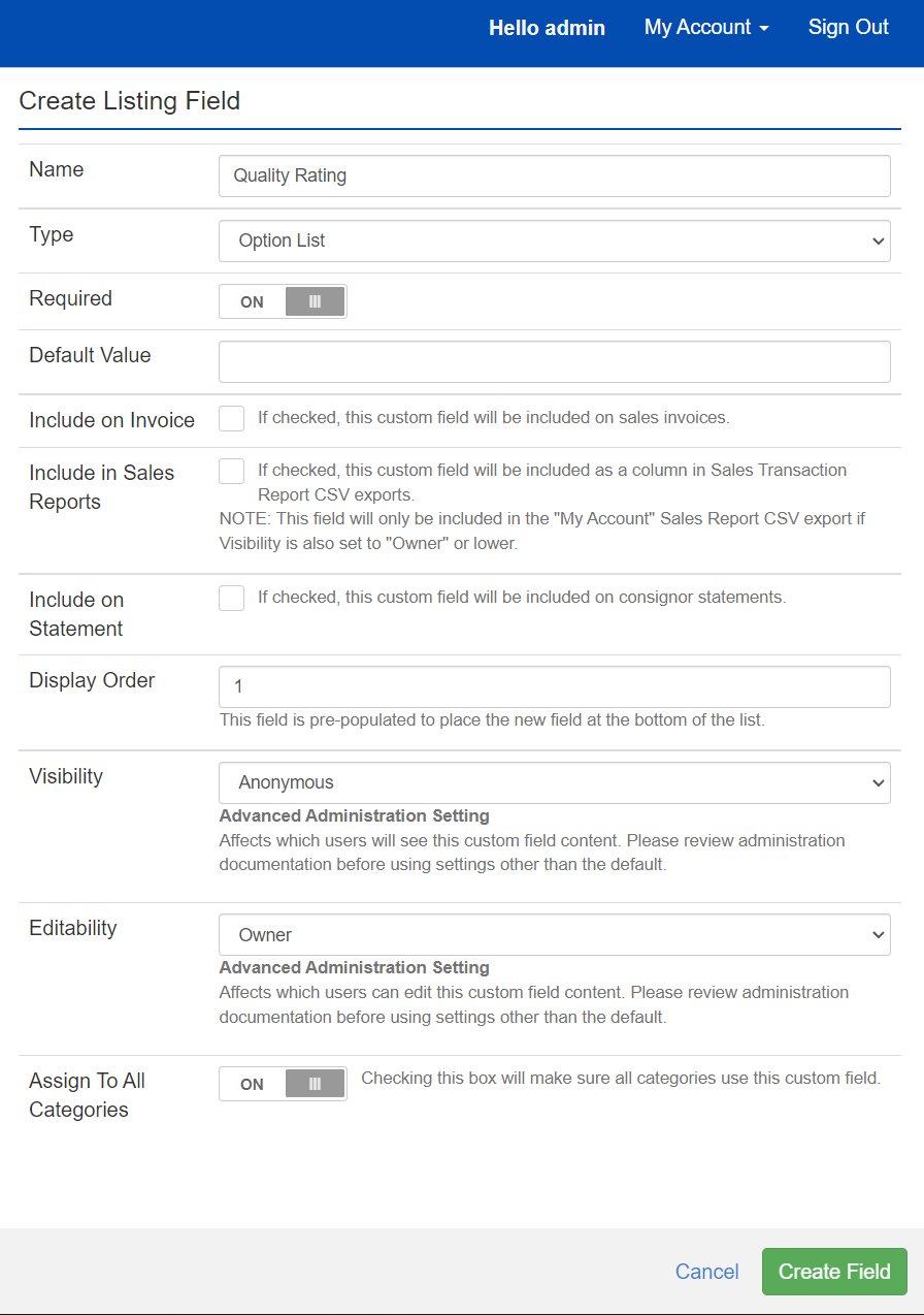 Tutorial: Creating Custom Listing Fields