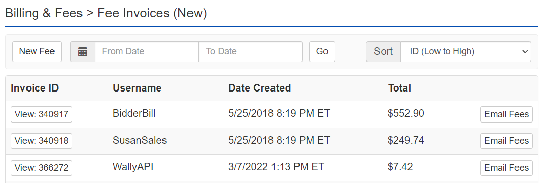ACP BF Fee Invoices New