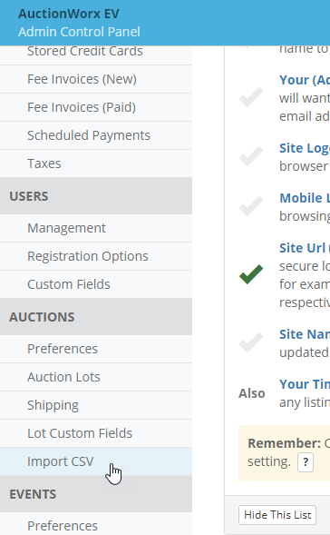 ACP Auctions Import CSV