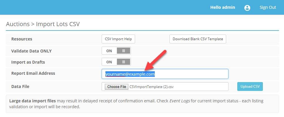 ACP Auctions Import CSV