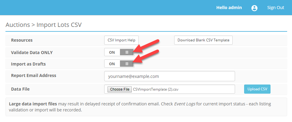ACP Auctions Import CSV