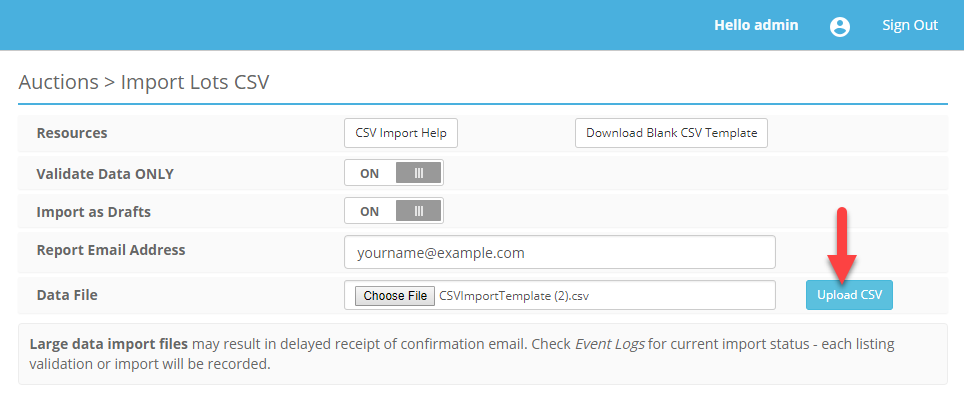 ACP Auctions Import CSV