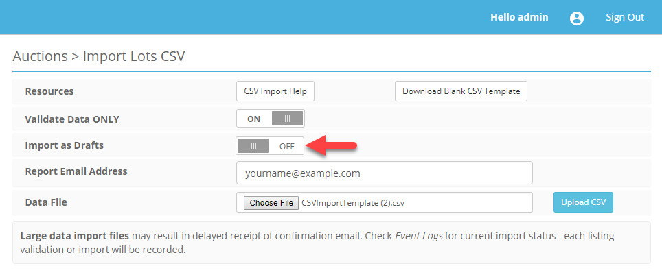 ACP Auctions Import CSV