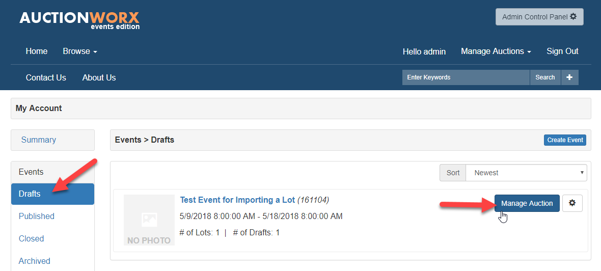 ACP Auctions Import CSV