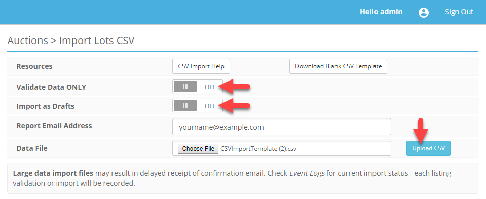 ACP Auctions Import CSV