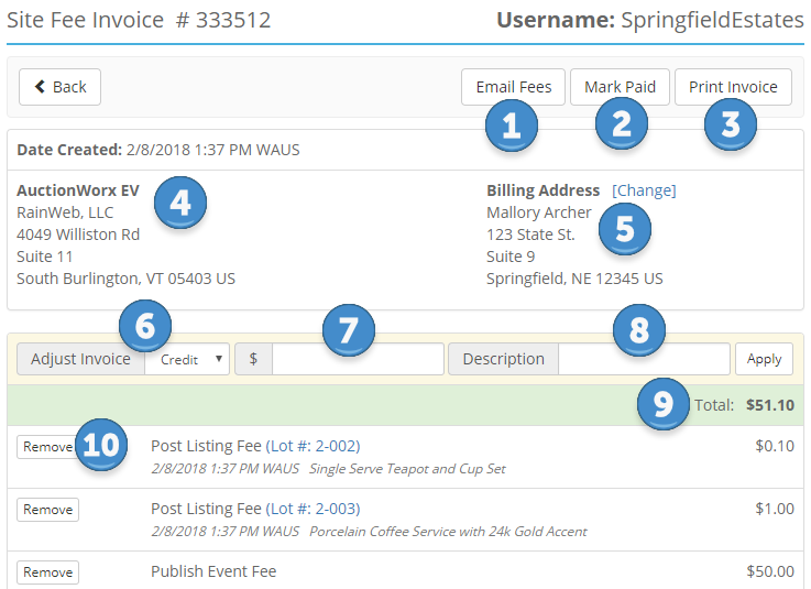 ACP BF Stie Fee Invoice