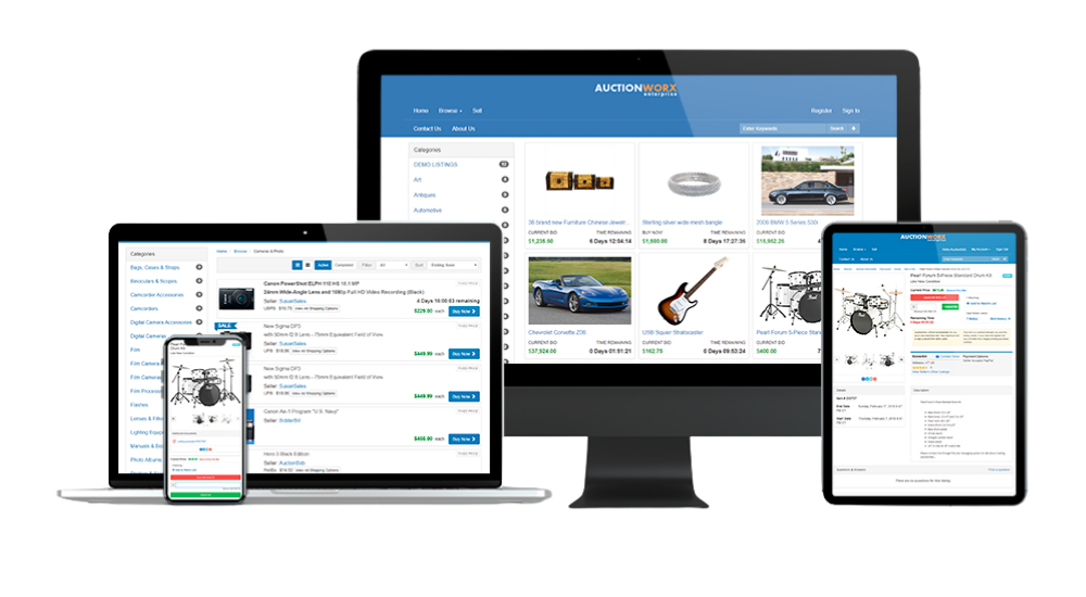 AuctionWorx Online Auction Software on Desktop, Laptop, and Tablet