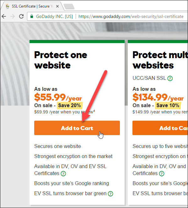 Add SSL plan to cart