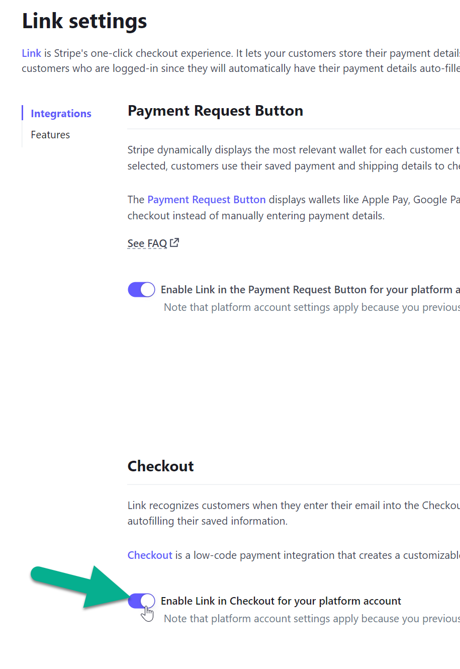 Toggle Enable Link in Checkout