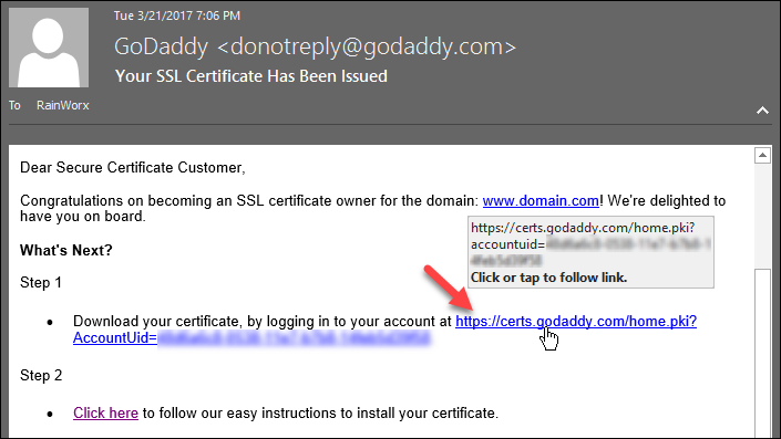 Certificate email