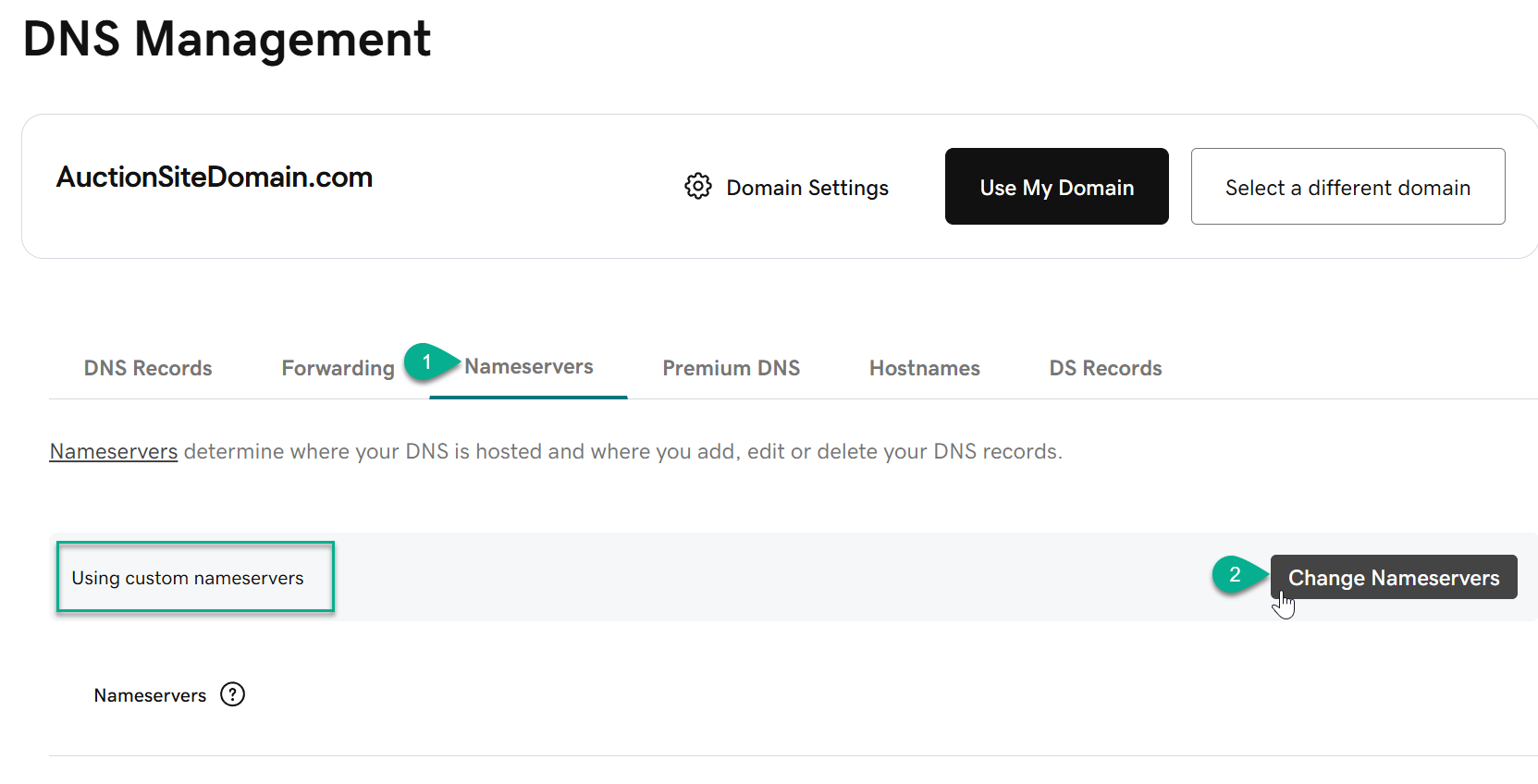 Change Nameservers button