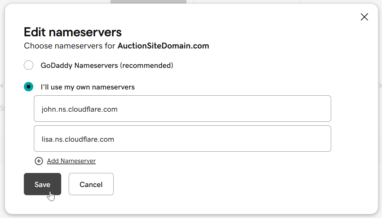 Enter Nameservers and Save