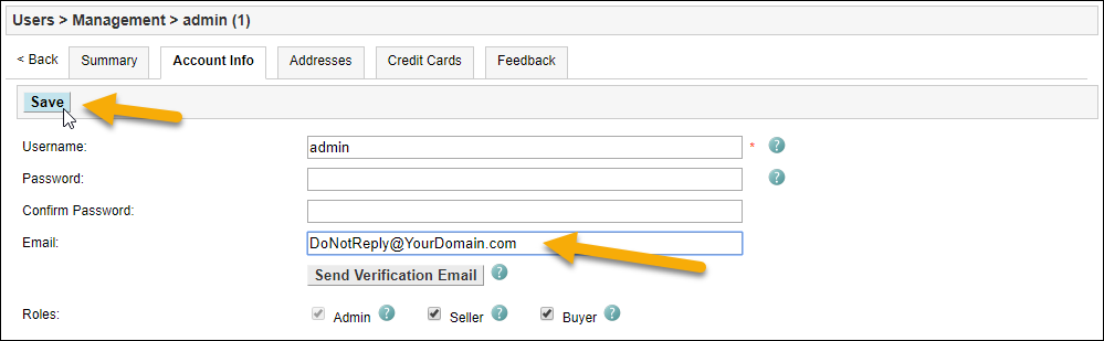 Account Info email field