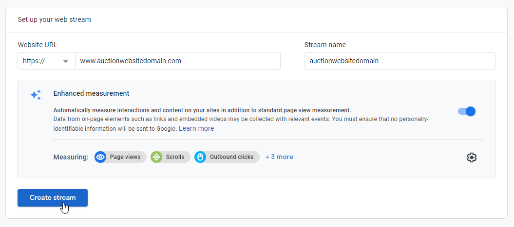 Website URL and Stream name
