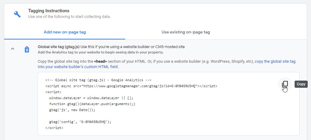 Copy the global site tag