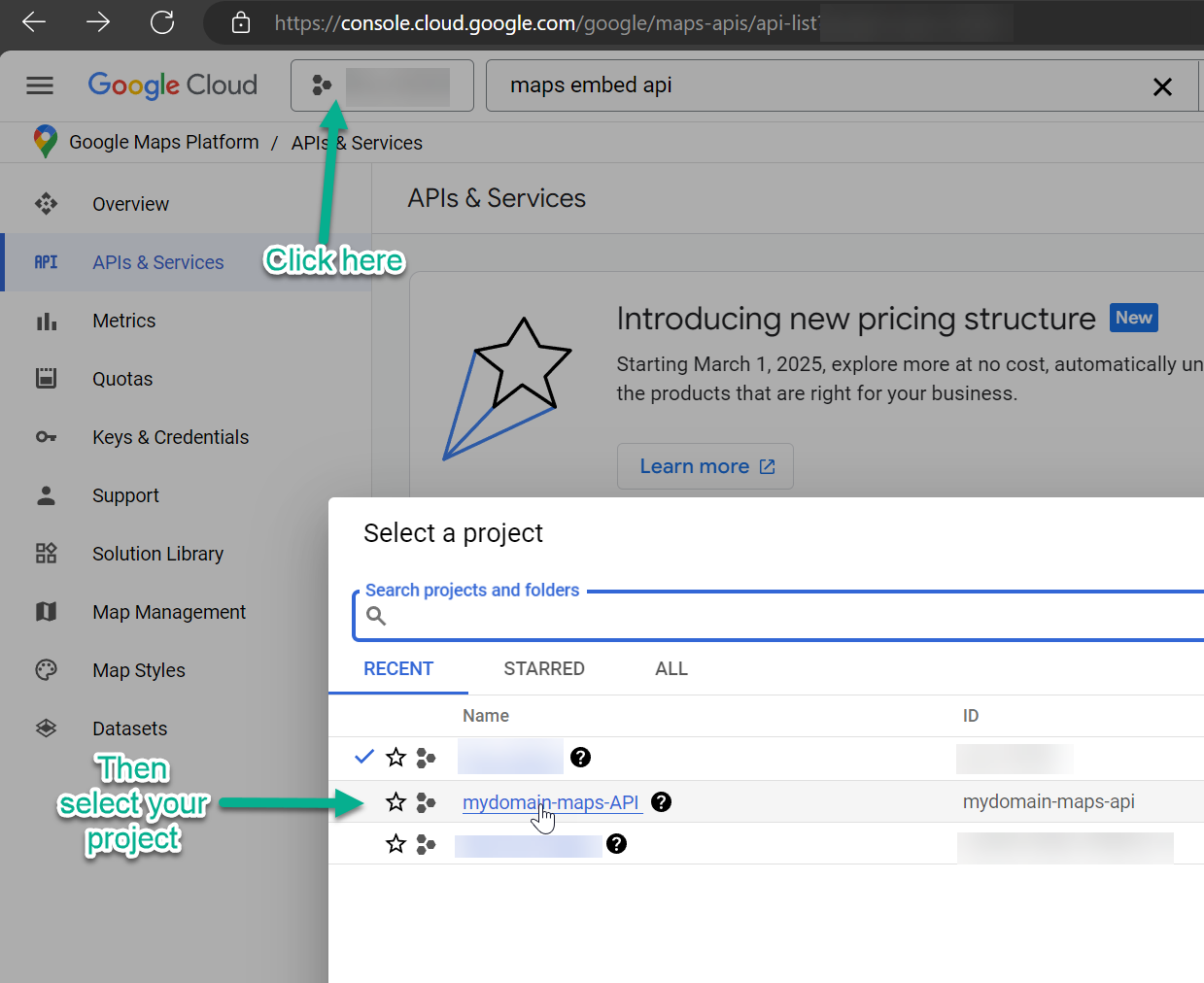 Select the project from the project selector