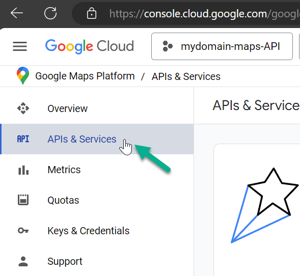 APIs and Services in the navigation