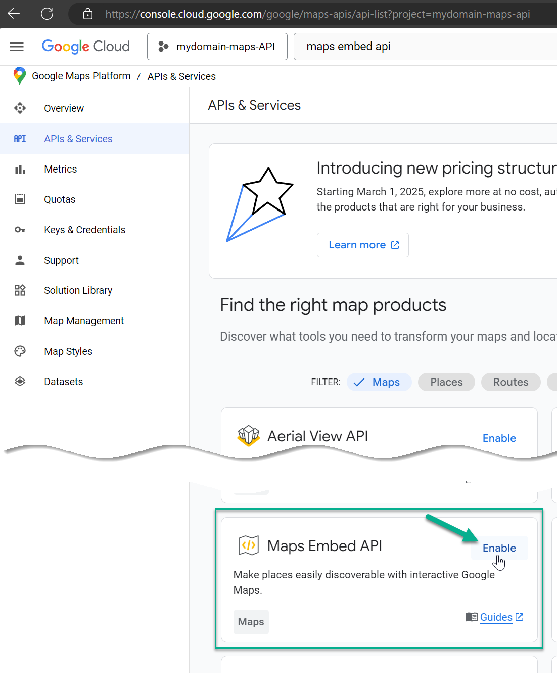 Enable the Maps Embed API