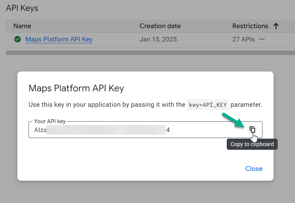 Copy the API key