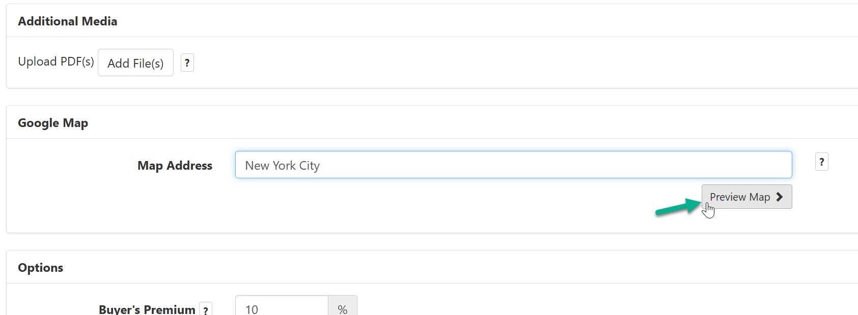 Map Address field with the Preview Map button