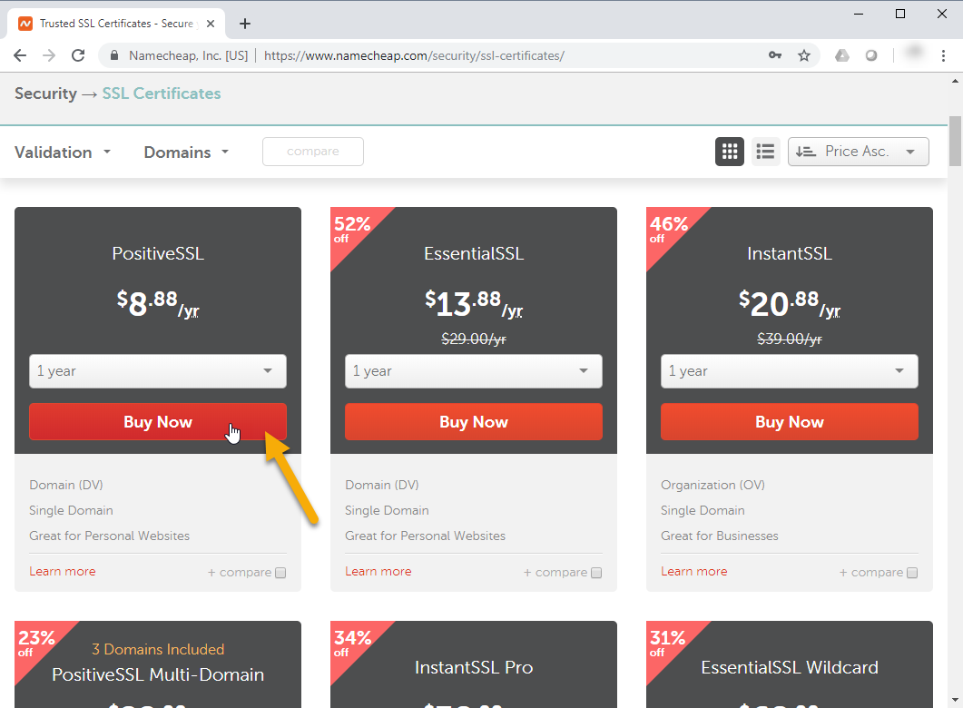 NameCheap SSL certificates