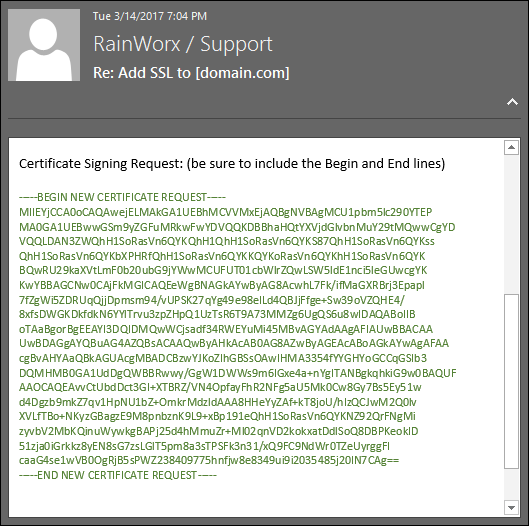 RainWorx Support response email