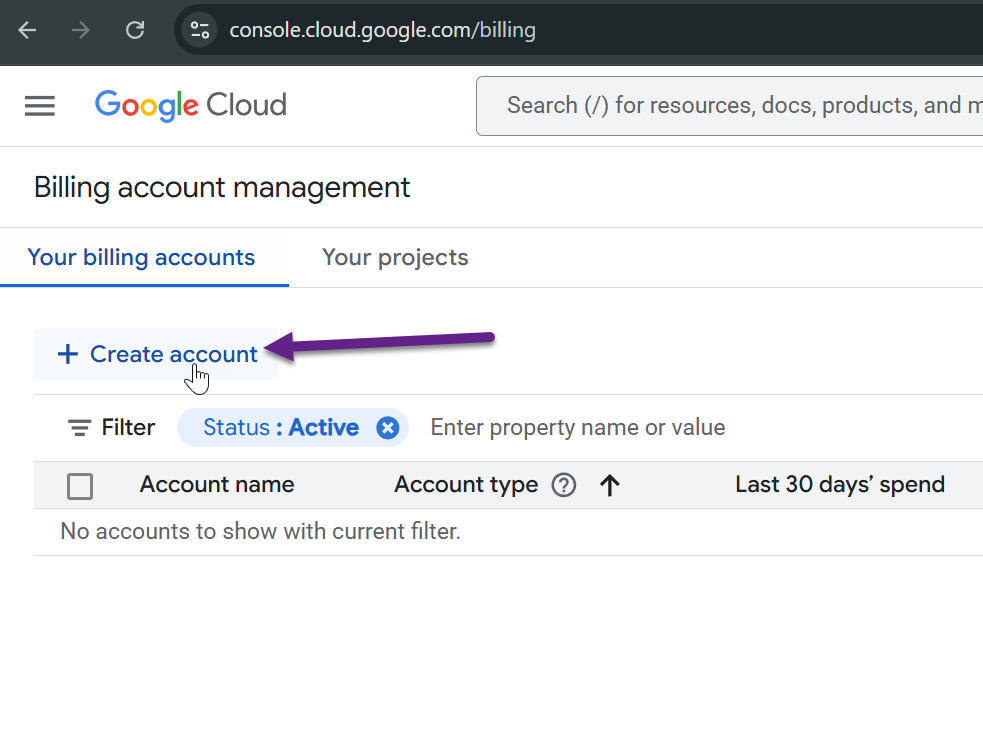 Create Account link