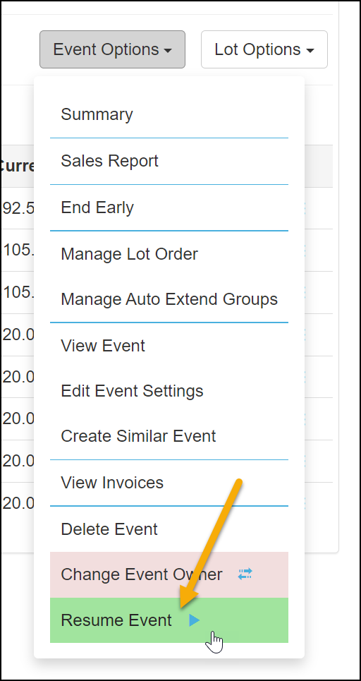 Resume Event option