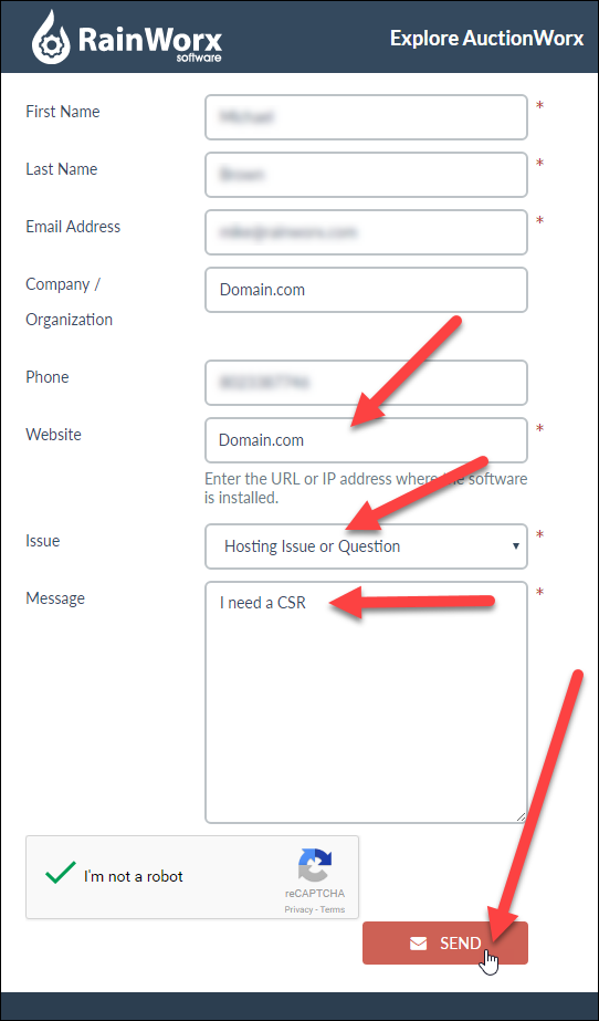 Request SSL from RainWorx Support