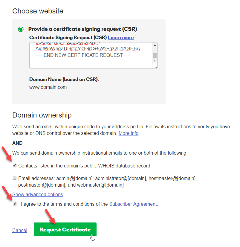 Request the certificate