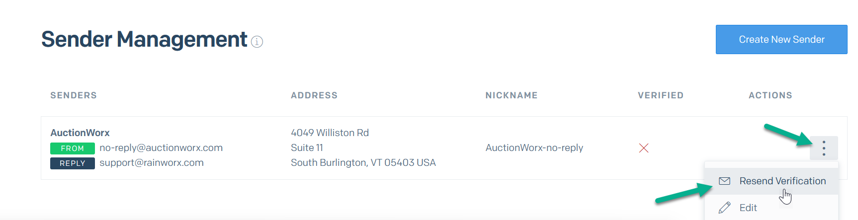 Resend Verification from the 3 dot menu