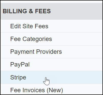Stripe page in the Admin Control Panel