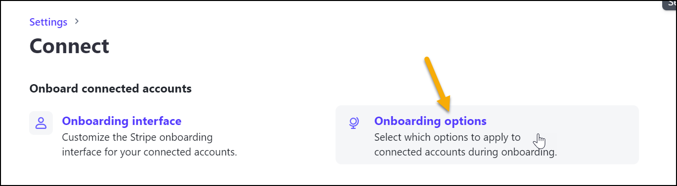 Onboarding Options link