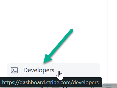 Developers button on the Stripe Dashboard