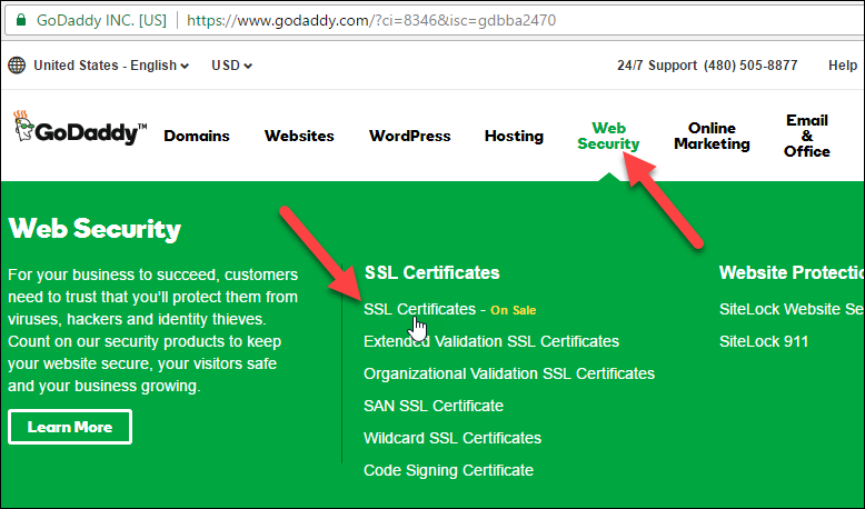 Web Security menu
