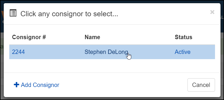 Choose the Consignor for the Lot