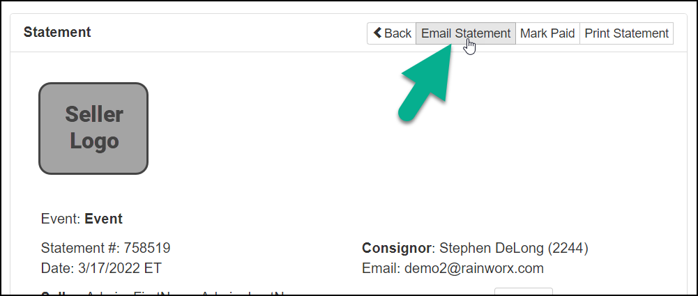 Email Statement button at the top of the Statement
