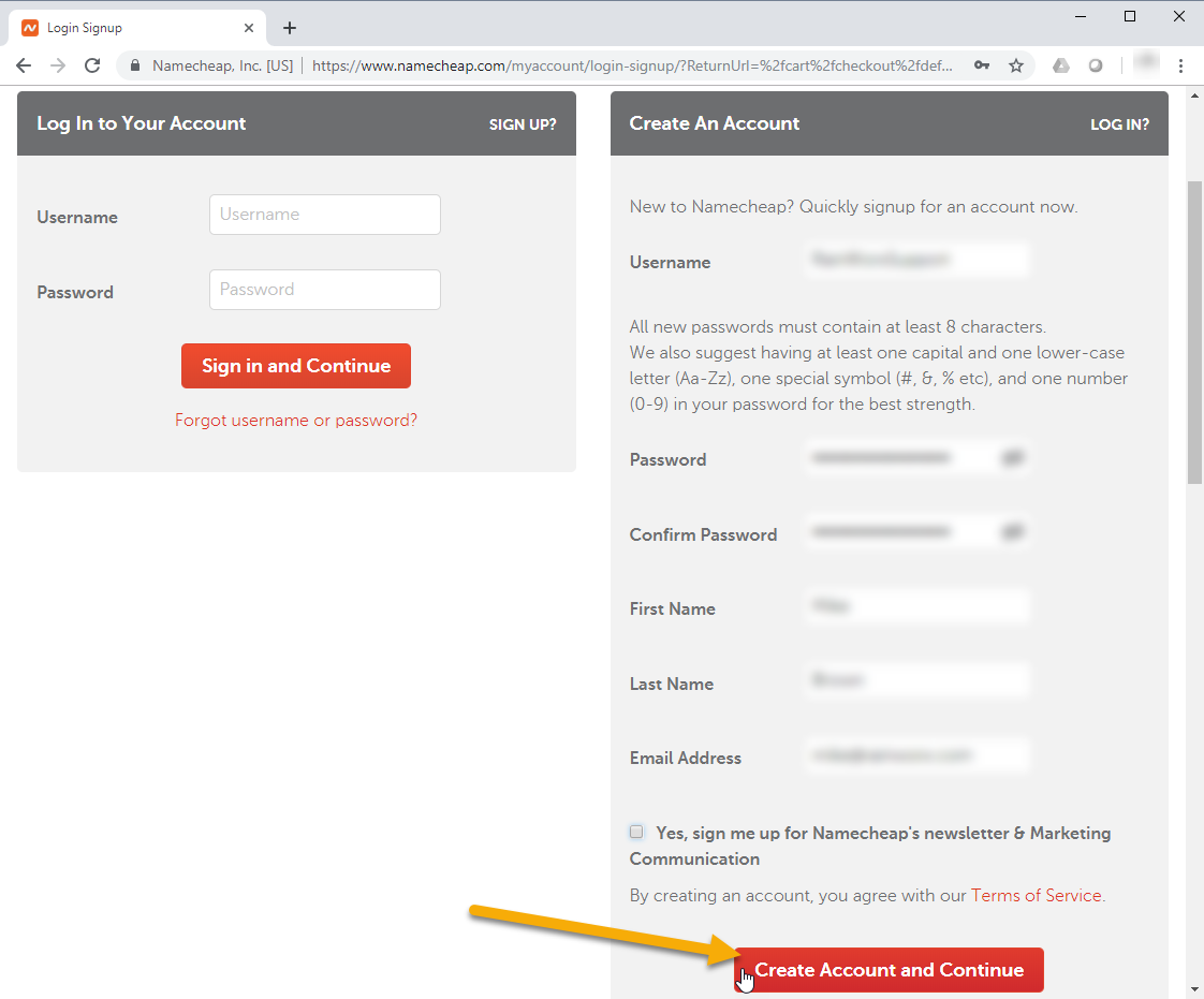 Create Account and Continue