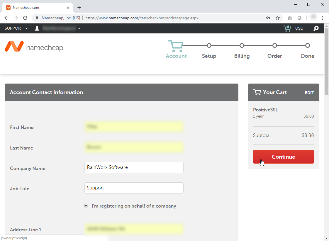 Fill out required fields
