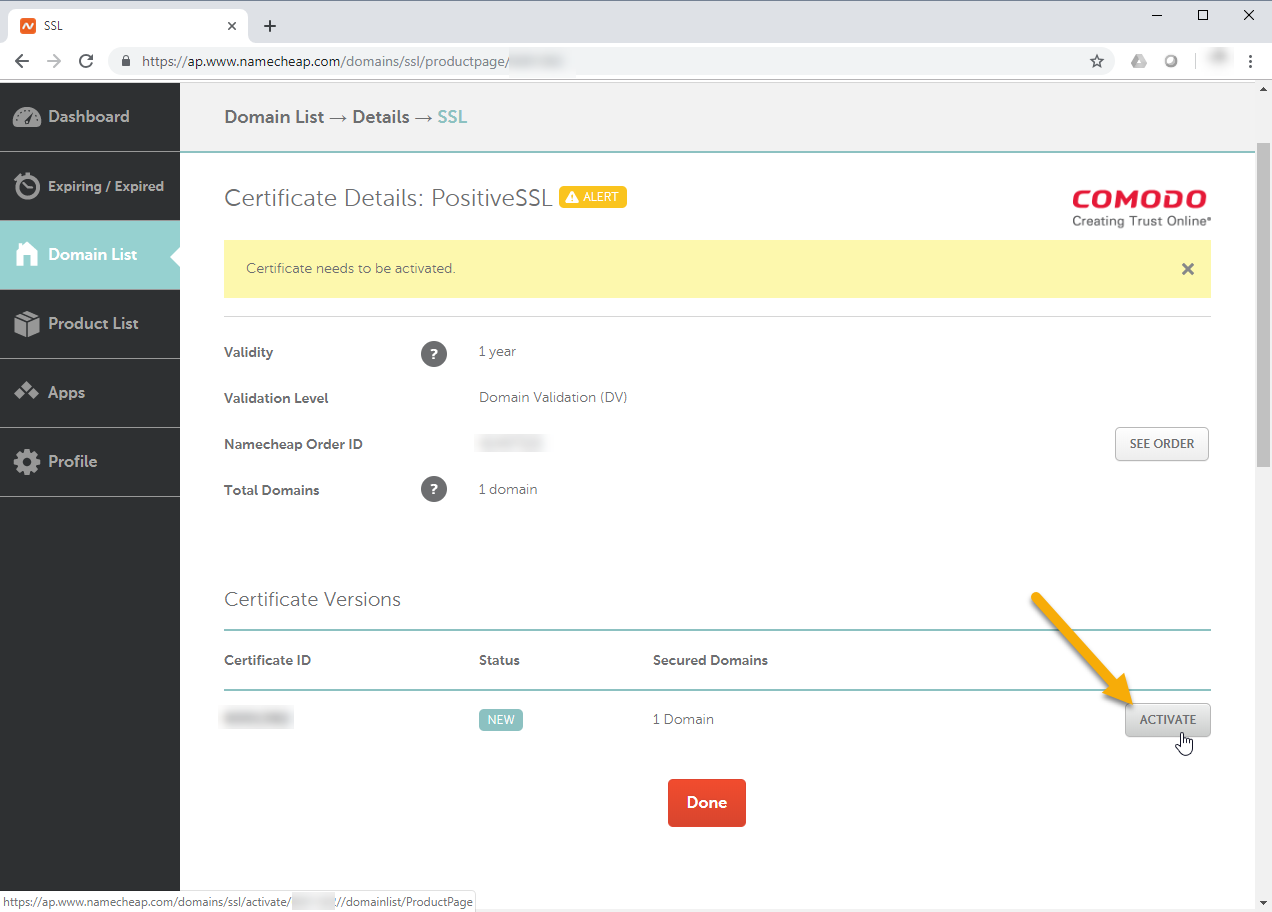 Activate the SSL Certificate