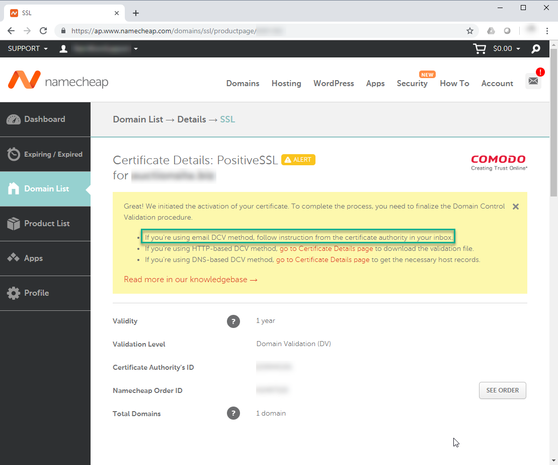 NameCheap email