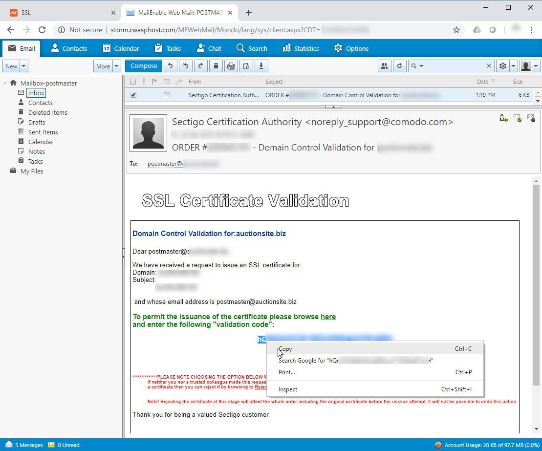Domain Control Validation email