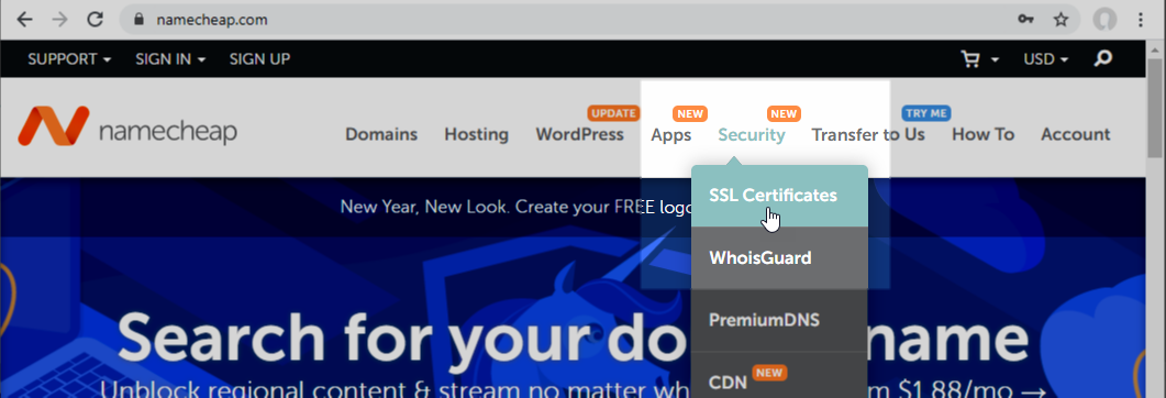 NameCheap SSL certificates