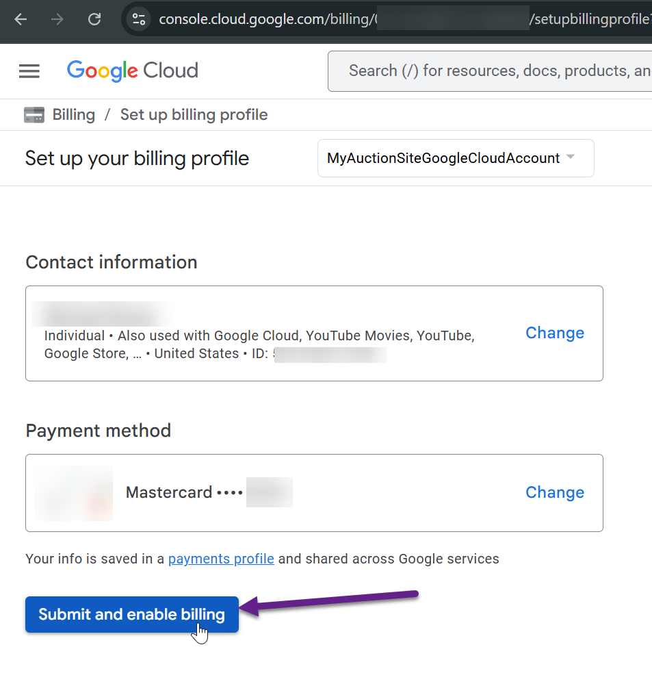 Submit and enable billing
