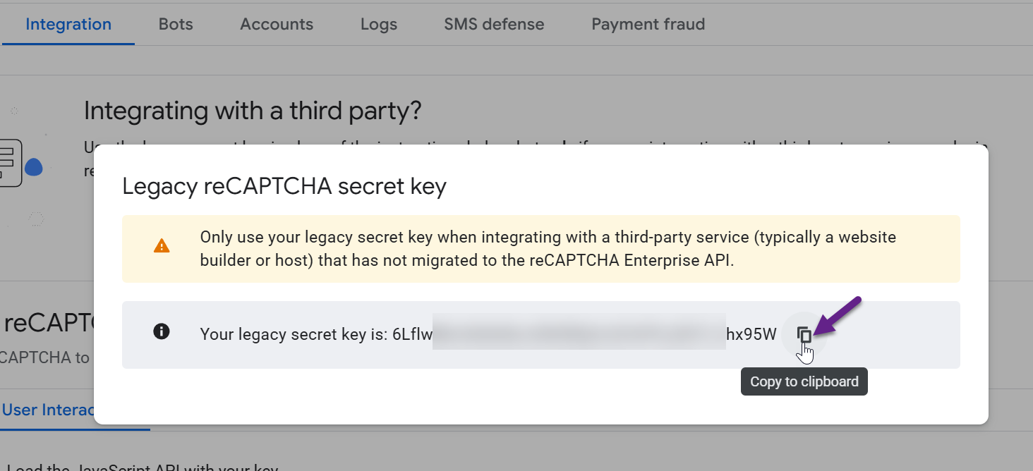 Copy the Secret key