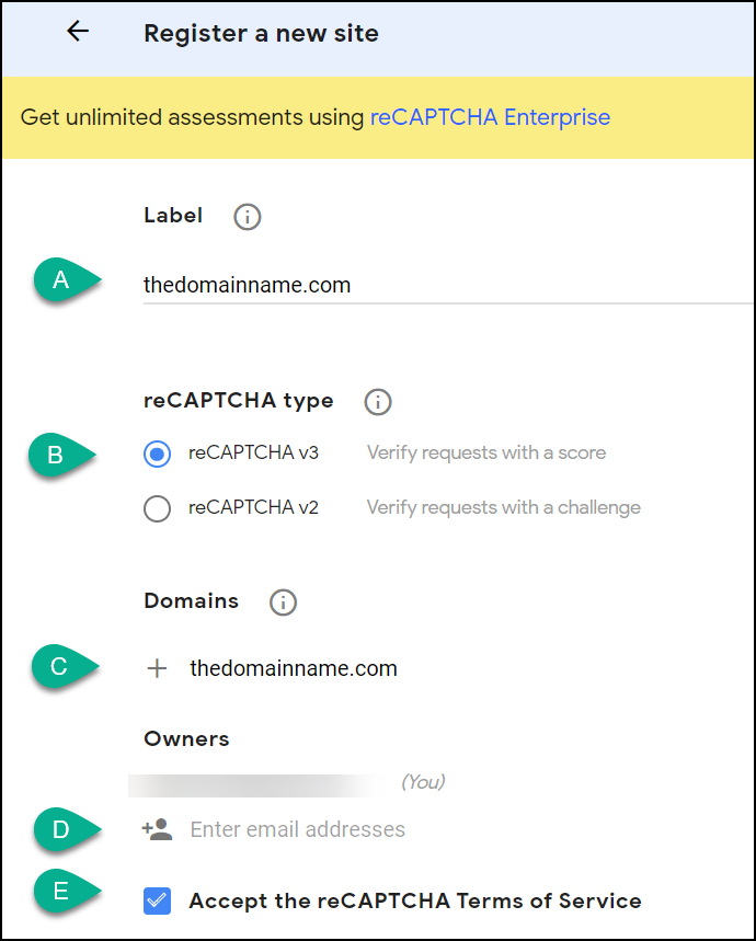 reCAPTCHA v3 registration form